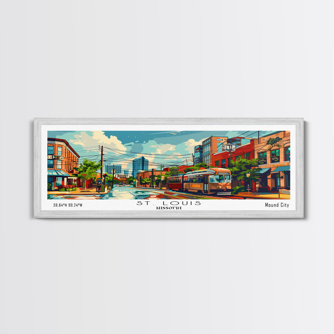 St. Louis Missouri Panoramic Wall Art, Retro Pop Art Framed Canvas Print, Mid Century Modern Travel Poster, Living Room Decor