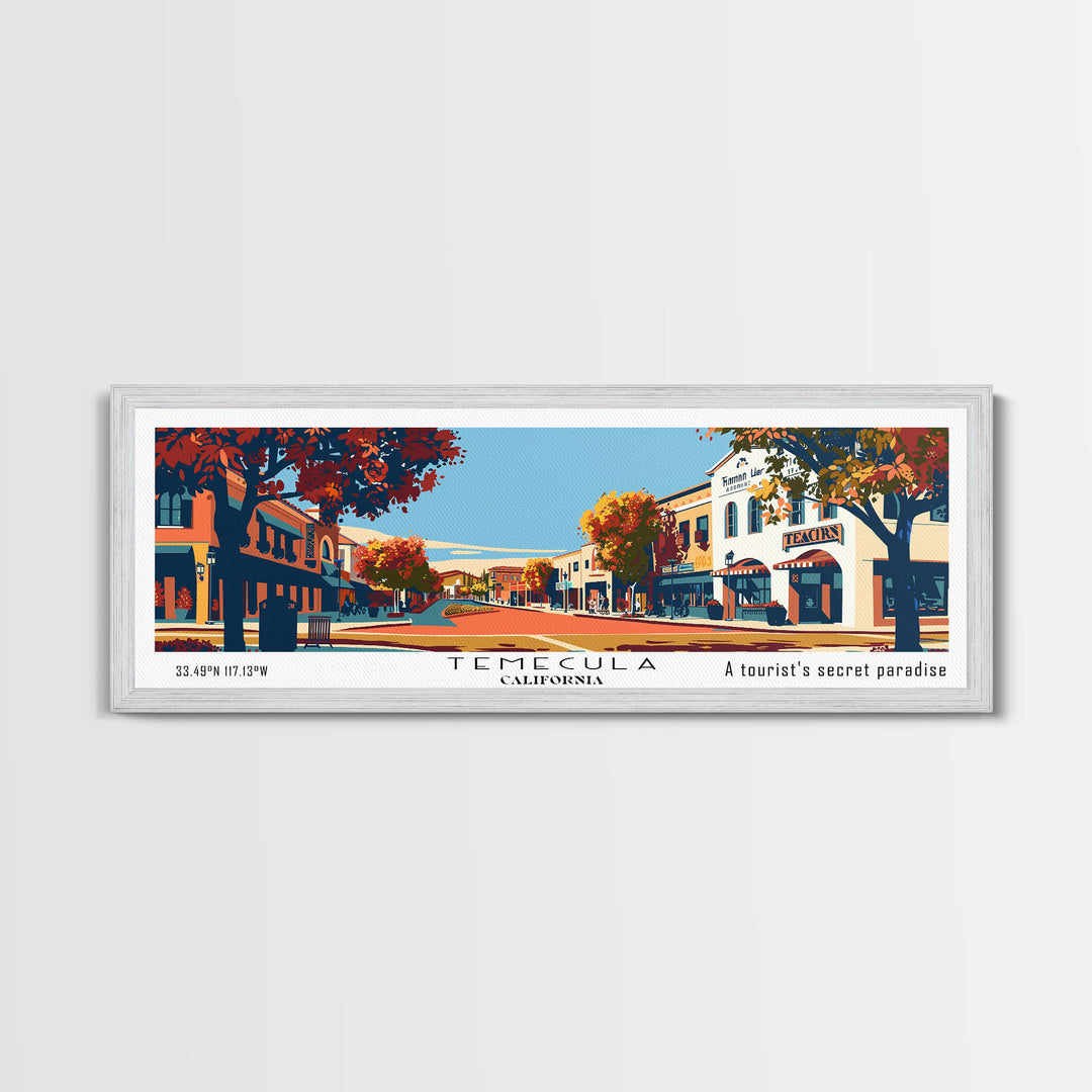 Temecula California Panoramic Art, Mid Century Modern Framed Canvas Print, Retro Pop Art Travel Poster, Office Wall Art, Home Decoration