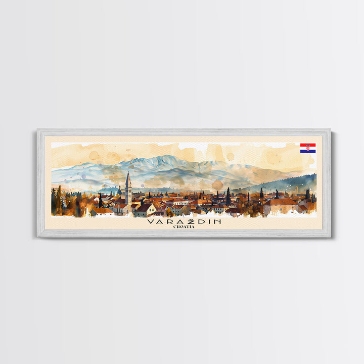 Varadin Croatia Panoramic Travel Poster, Framed Canvas Print or Metal Wall Art, Travel Art, Home Decor, Panoramic Painting, Midcentury Art