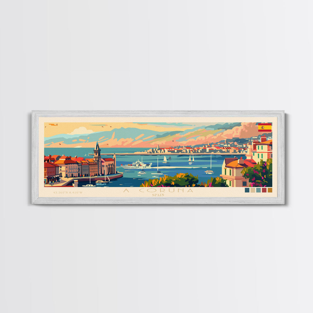 A Coruña Spain Travel Art, City Art, Framed Canvas Print or Metal Wall Art, Europe Travel Poster, Panoramic Wall Art, Extra Wide Wall Art