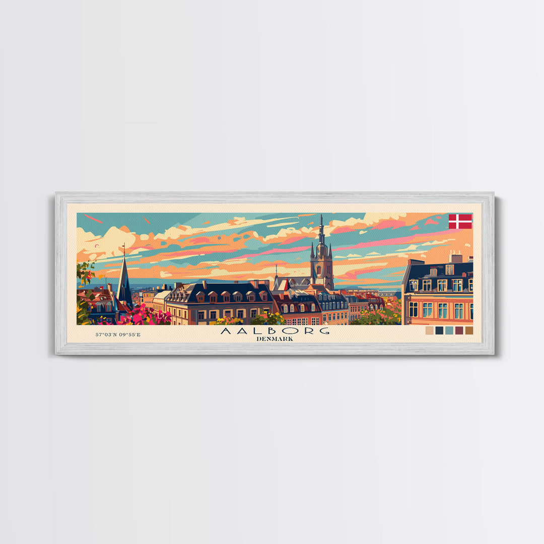 Aalborg Denmark Wall Art, Panoramic Travel Poster, Panoramic Framed Canvas Print, City Wall Art, Wall Hanging Home Decor, Travel Art