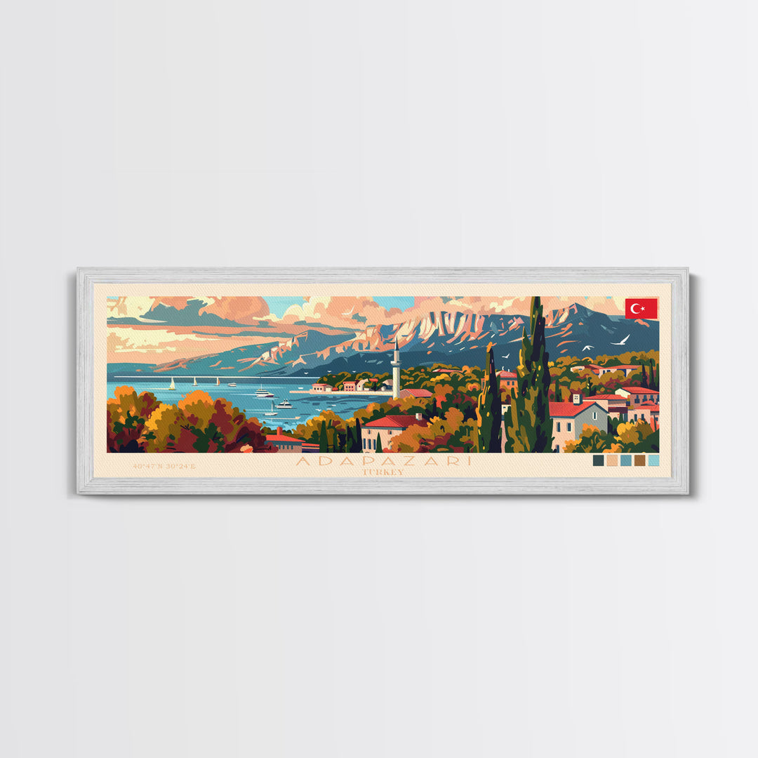 Adapazar Turkey Panoramic Travel Poster, Framed Canvas Print or Metal Wall Art, Travel Art, Home Decor, Panoramic Painting, Midcentury Art