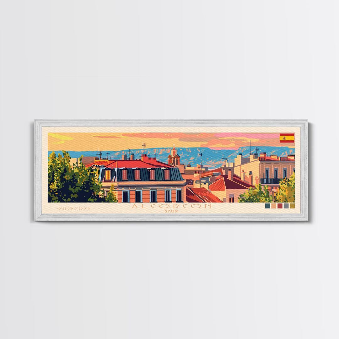 Alcorcón Spain Panoramic Travel Poster, Framed Canvas Print or Metal Wall Art, Travel Art, Home Decor, Panoramic Painting, Midcentury Art