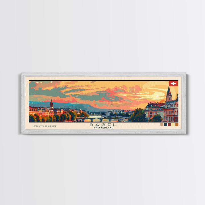 Basel SwitzerlandTravel Art, City Art, Framed Canvas Print or Metal Wall Art, Europe Travel Poster, Panoramic Wall Art, Extra Wide Wall Art