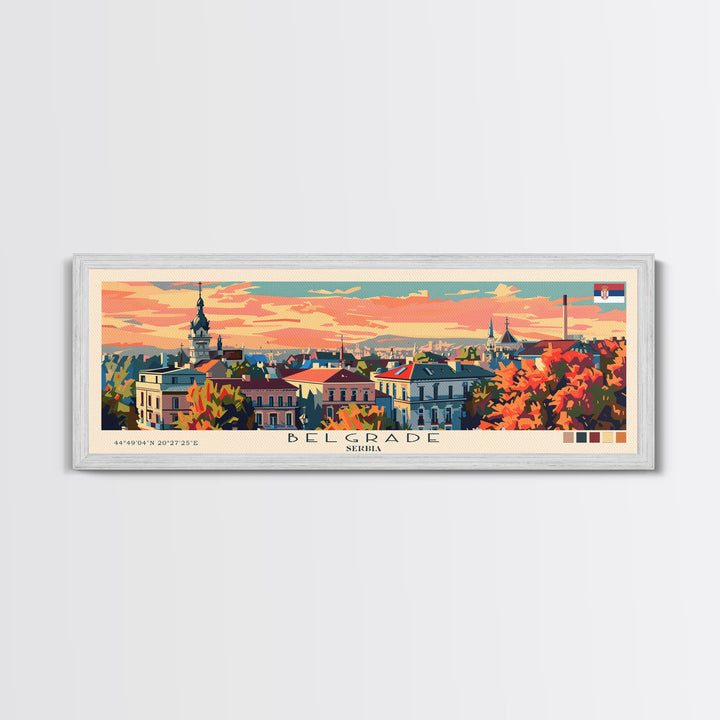 Belgrade Serbia Panoramic Travel Poster, Framed Canvas Print or Metal Wall Art, Travel Art, Home Decor, Panoramic Painting, Midcentury Art