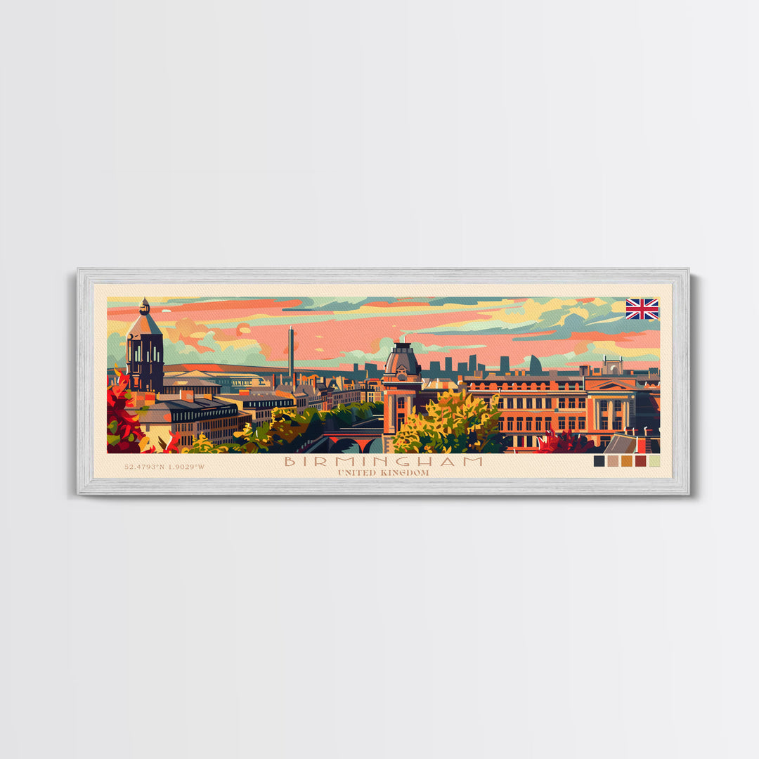 Birmingham United Kingdom Travel Print Wall Art, Panoramic City Art, Travel Art, Wall Decor, Vacation Gift, Framed Canvas Print Or Metal Art