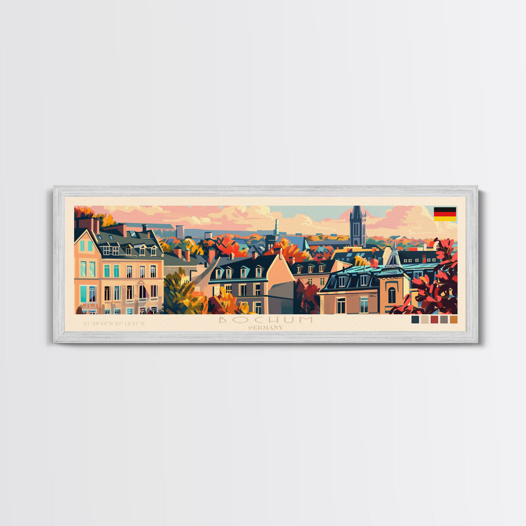 Bochum Germany Panoramic Travel Poster, Framed Canvas Print or Metal Wall Art, Travel Art, Home Decor, Panoramic Painting, Midcentury Art