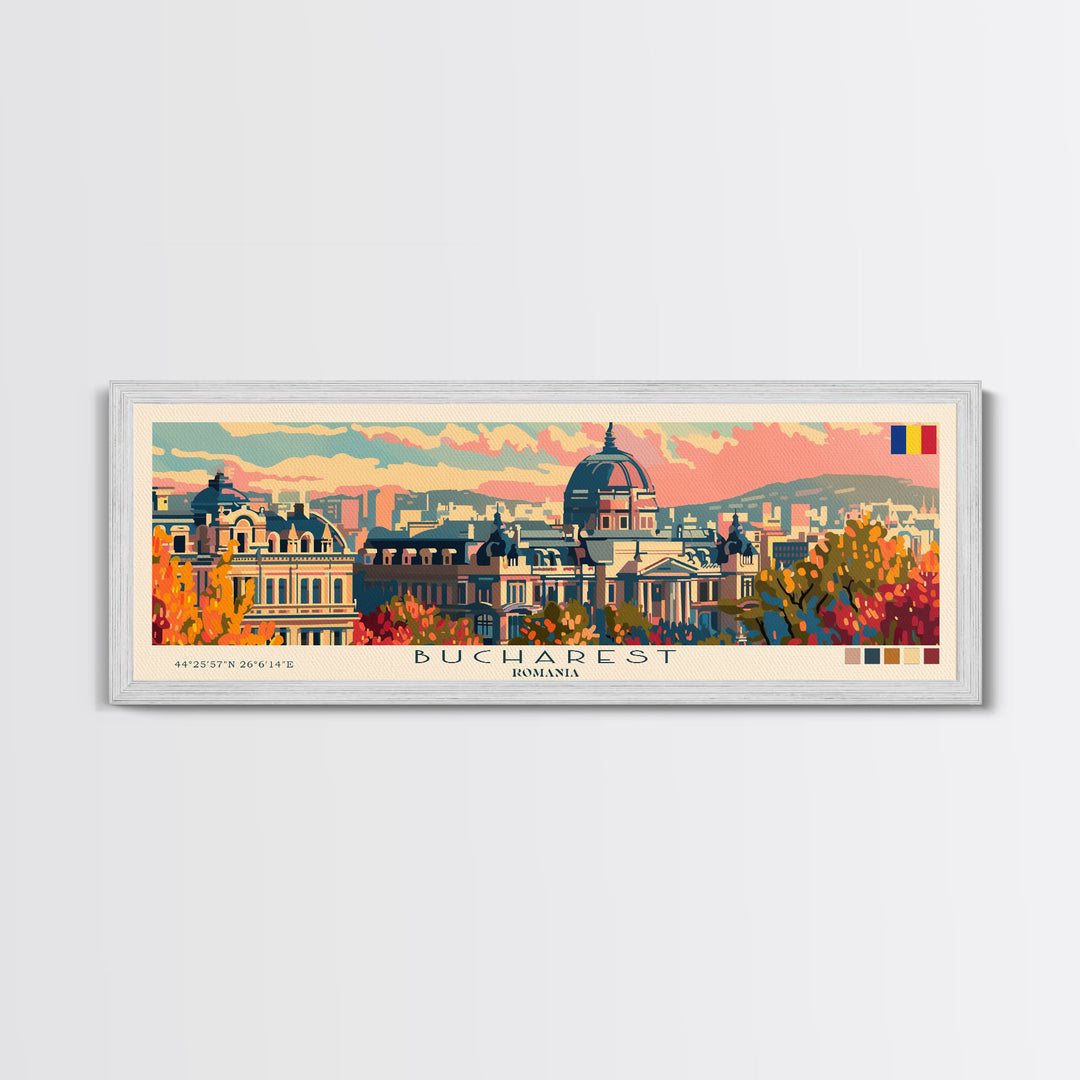 Bucharest Romania Wall Art, Panoramic Travel Poster, Panoramic Framed Canvas Print, City Wall Art, Wall Hanging Home Decor, Travel Art