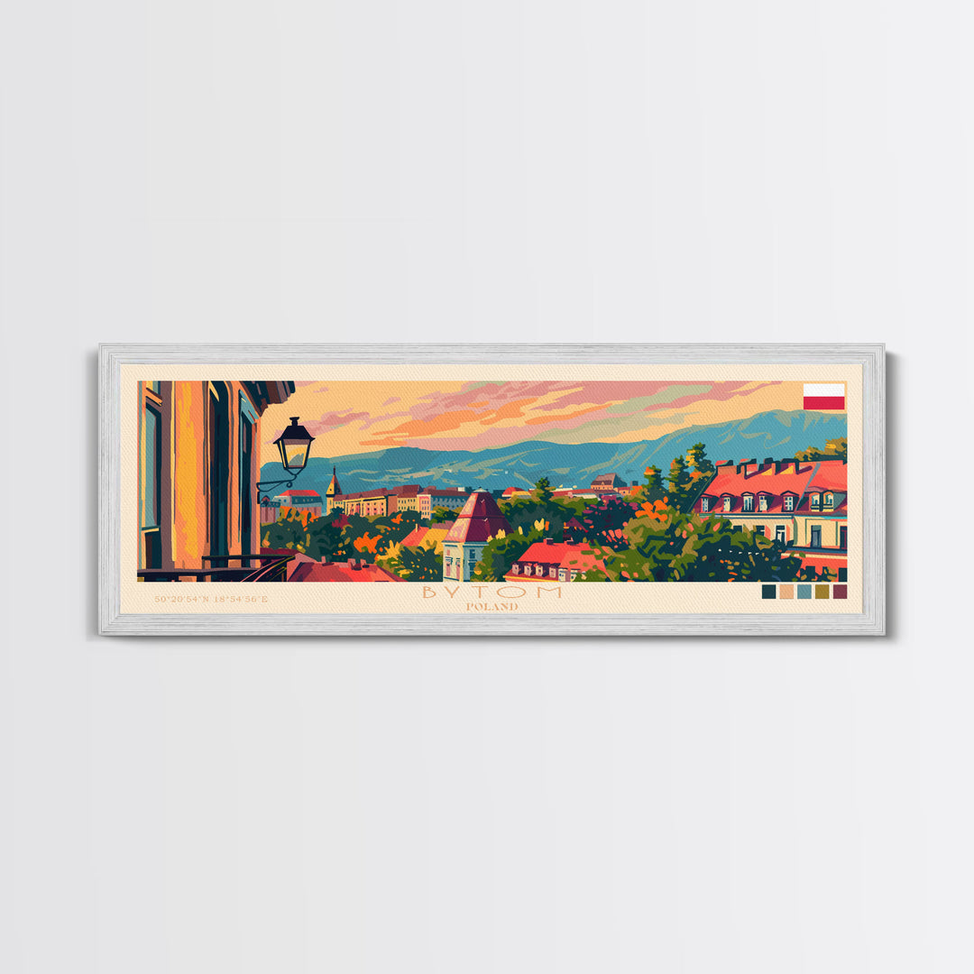 Bytom Poland Panoramic Travel Poster, Framed Canvas Print or Metal Wall Art, Travel Art, Home Decor, Panoramic Painting, Midcentury Art