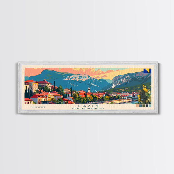 Cazin Bosnia Travel Art, City Art, Framed Canvas Print or Metal Wall Art, Europe Travel Poster, Panoramic Wall Art, Extra Wide Wall Art