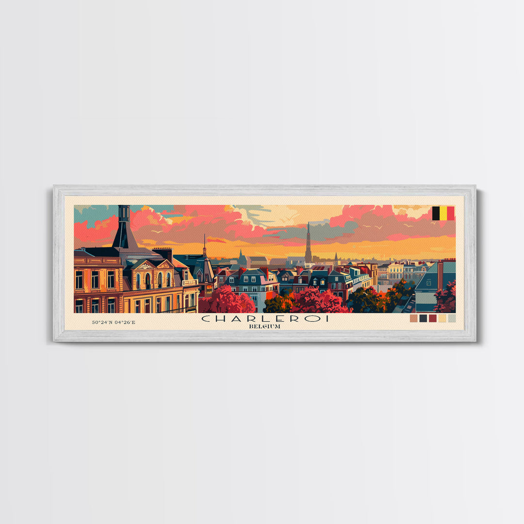 Charleroi Belgium Travel Print Wall Art, Panoramic City Art, Travel Art, Wall Decor, Vacation Gift, Framed Canvas Print Or Metal Art