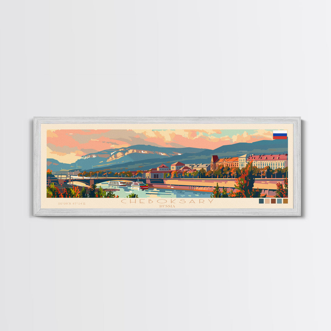 Cheboksary Russia Travel Art, City Art, Framed Canvas Print or Metal Wall Art, Europe Travel Poster, Panoramic Wall Art, Extra Wide Wall Art