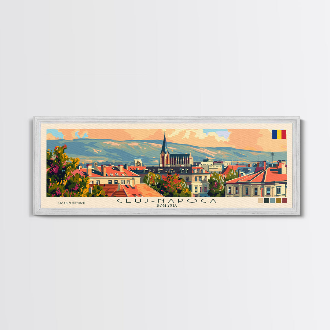 Cluj Napoca Romania Travel Print Wall Art, Panoramic City Art, Travel Art, Wall Decor, Vacation Gift, Framed Canvas Print Or Metal Art