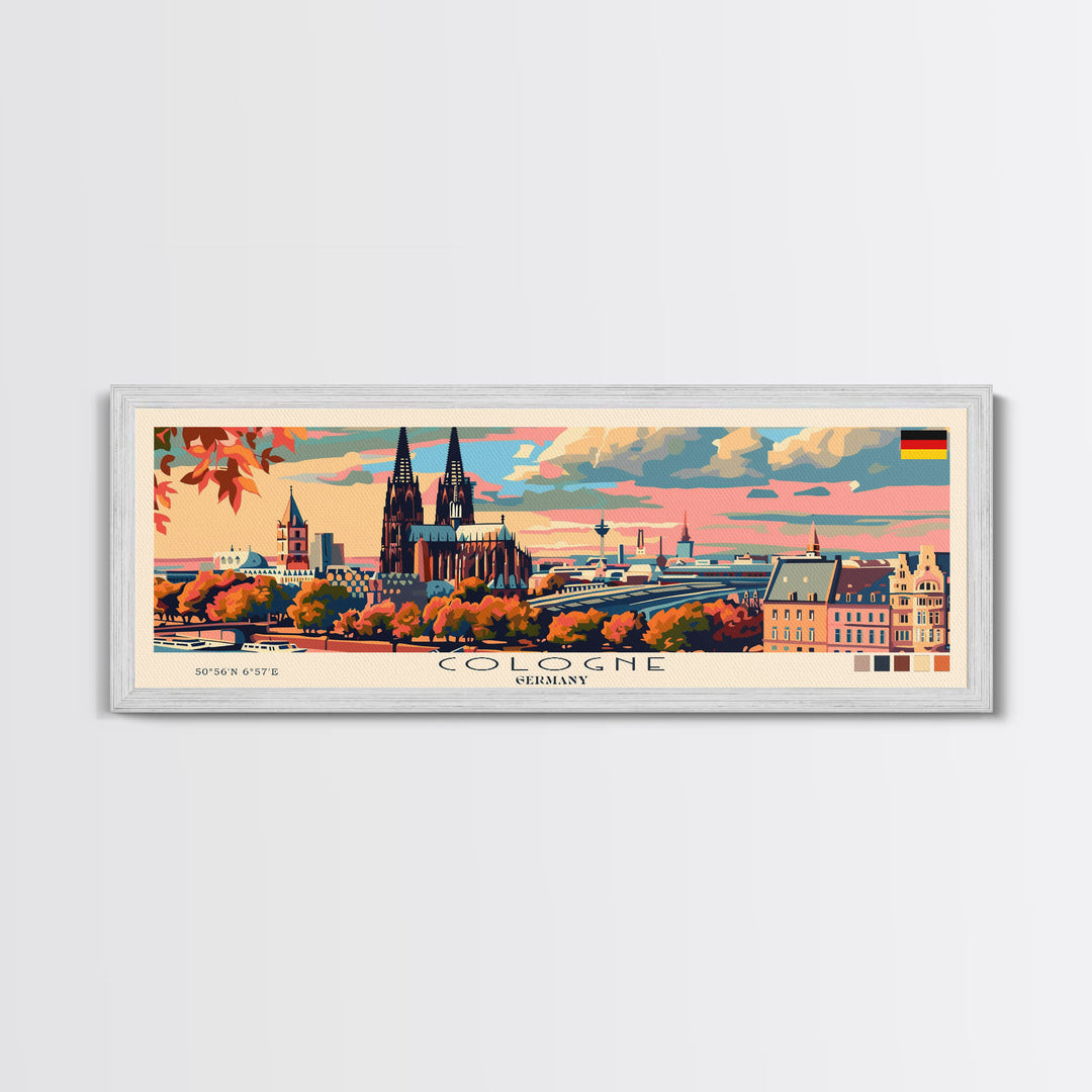 Cologne Germany Panoramic Travel Poster, Framed Canvas Print or Metal Wall Art, Travel Art, Home Decor, Panoramic Painting, Midcentury Art