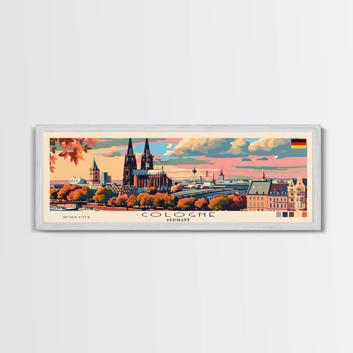 Cologne Germany Panoramic Travel Poster, Framed Canvas Print or Metal Wall Art, Travel Art, Home Decor, Panoramic Painting, Midcentury Art