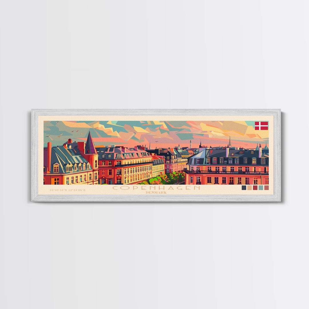 Copenhagen Denmark Travel Print Wall Art, Panoramic City Art, Travel Art, Wall Decor, Vacation Gift, Framed Canvas Print Or Metal Art