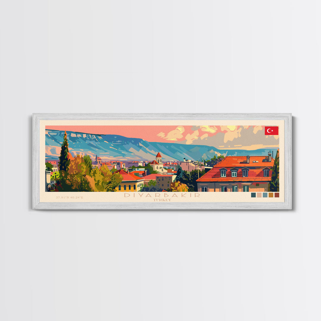 Diyarbakr Turkey Panoramic Travel Poster, Framed Canvas Print or Metal Wall Art, Travel Art, Home Decor, Panoramic Painting, Midcentury Art