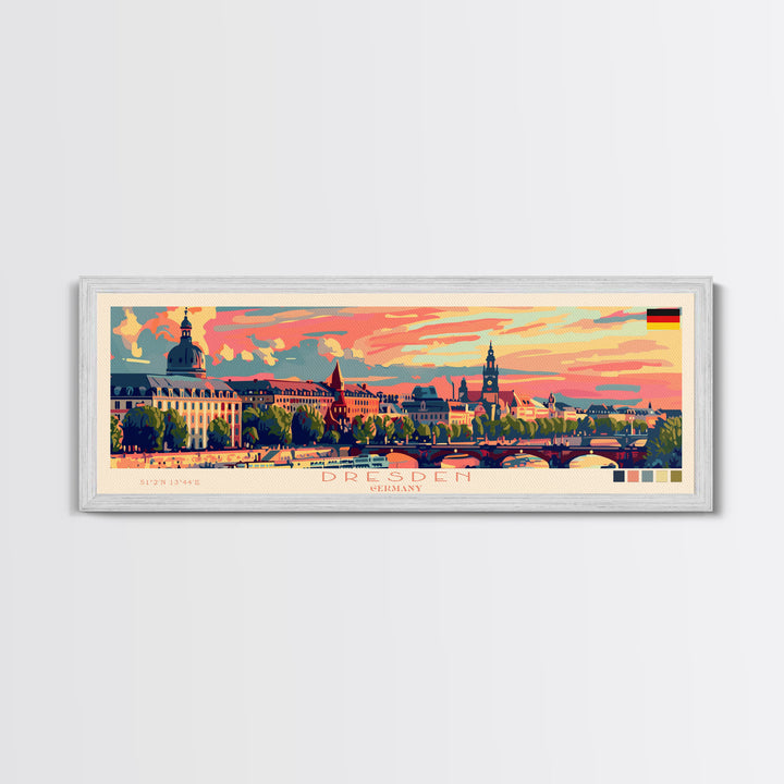 Dresde Germany Travel Art, City Art, Framed Canvas Print or Metal Wall Art, Europe Travel Poster, Panoramic Wall Art, Extra Wide Wall Art