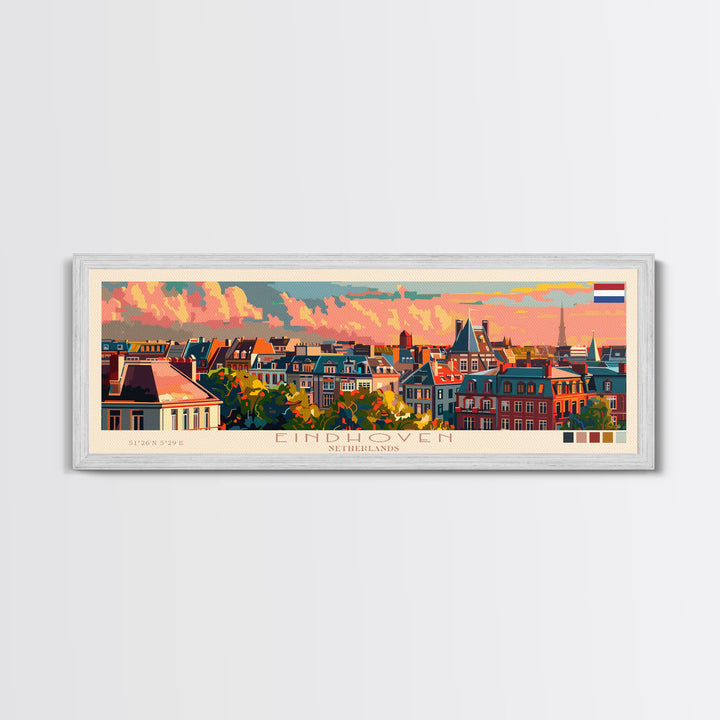 Eindhoven Netherlands Panoramic Travel Poster, Framed Canvas Print or Metal Wall Art, Travel Art, Home Decor, Panoramic Painting, Midcentury Art