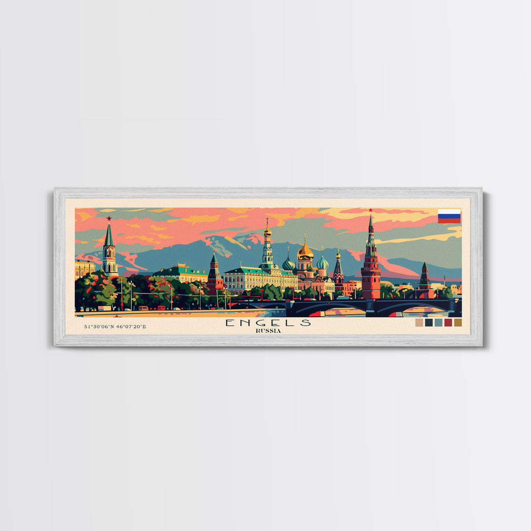 Engels Russia Panoramic Travel Poster, Framed Canvas Print or Metal Wall Art, Travel Art, Home Decor, Panoramic Painting, Midcentury Art