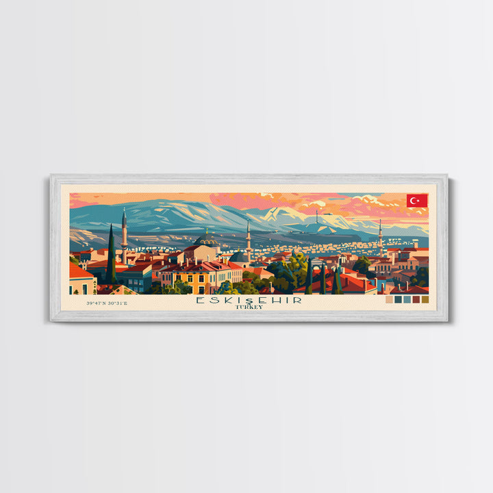 Eskisehir Turkey Panoramic Travel Poster, Framed Canvas Print or Metal Wall Art, Travel Art, Home Decor, Panoramic Painting, Midcentury Art