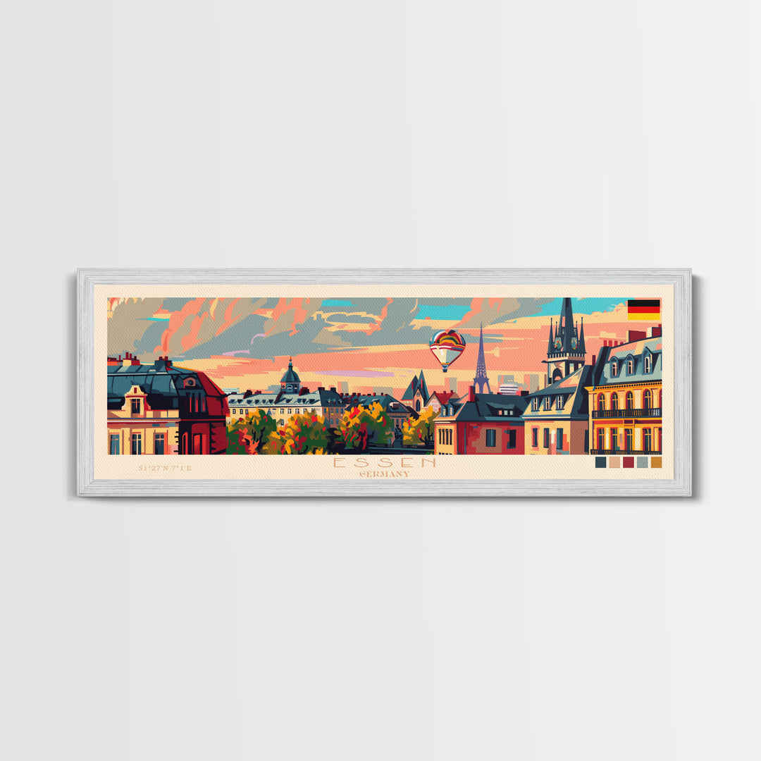 Essen Germany Travel Print Wall Art, Panoramic City Art, Travel Art, Wall Decor, Vacation Gift, Framed Canvas Print Or Metal Art