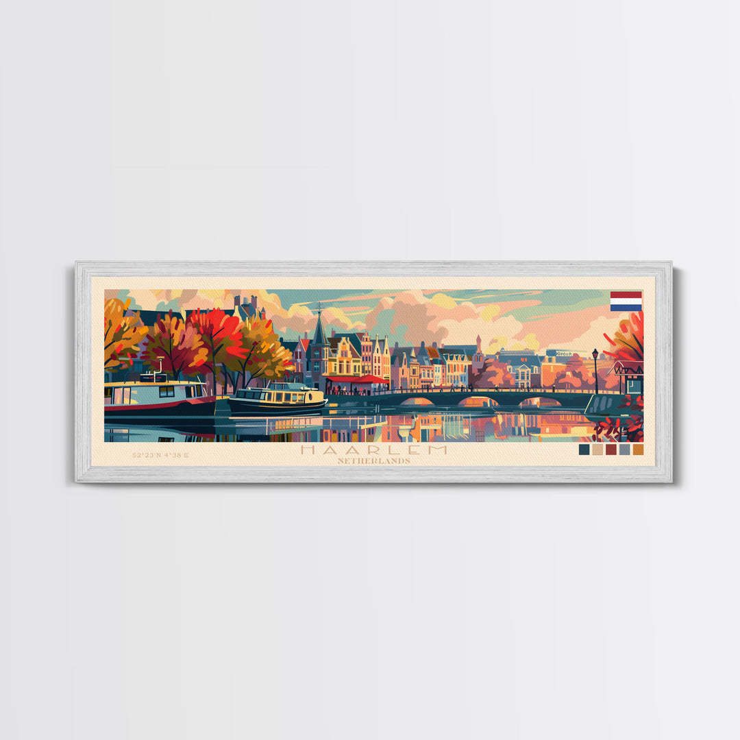 Haarlem Netherlands Travel Art, City Art, Framed Canvas Print or Metal Wall Art, Europe Travel Poster, Panoramic Wall Art, Extra Wide Wall Art