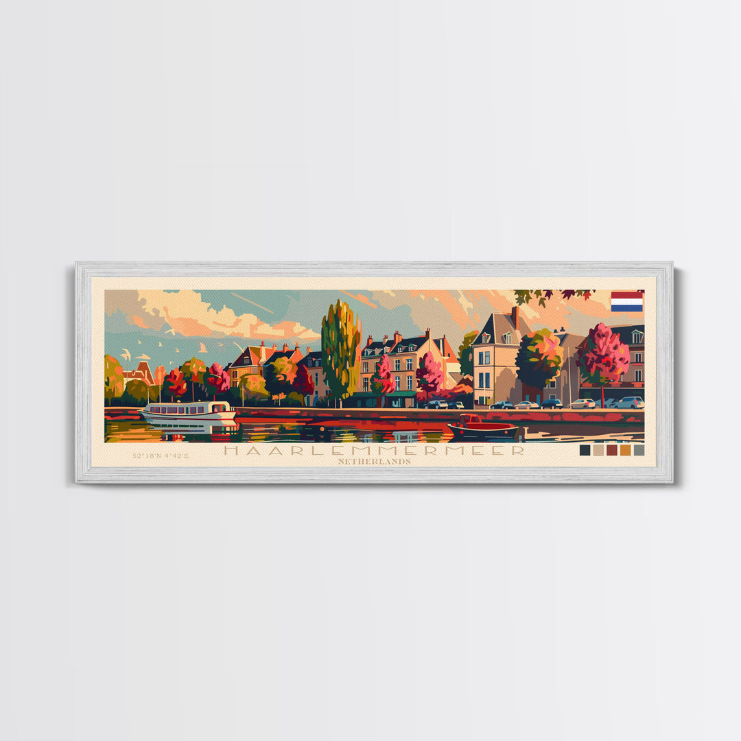 Haarlemmermeer Netherlands Panoramic Travel Poster, Framed Canvas Print or Metal Wall Art, Travel Art, Home Decor, Panoramic Painting, Midcentury Art