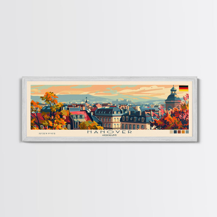 Hanover Germany Panoramic Travel Poster, Framed Canvas Print or Metal Wall Art, Travel Art, Home Decor, Panoramic Painting, Midcentury Art