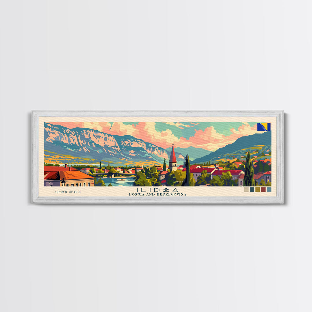 Ilida Bosnia Travel Art, City Art, Framed Canvas Print or Metal Wall Art, Europe Travel Poster, Panoramic Wall Art, Extra Wide Wall Art