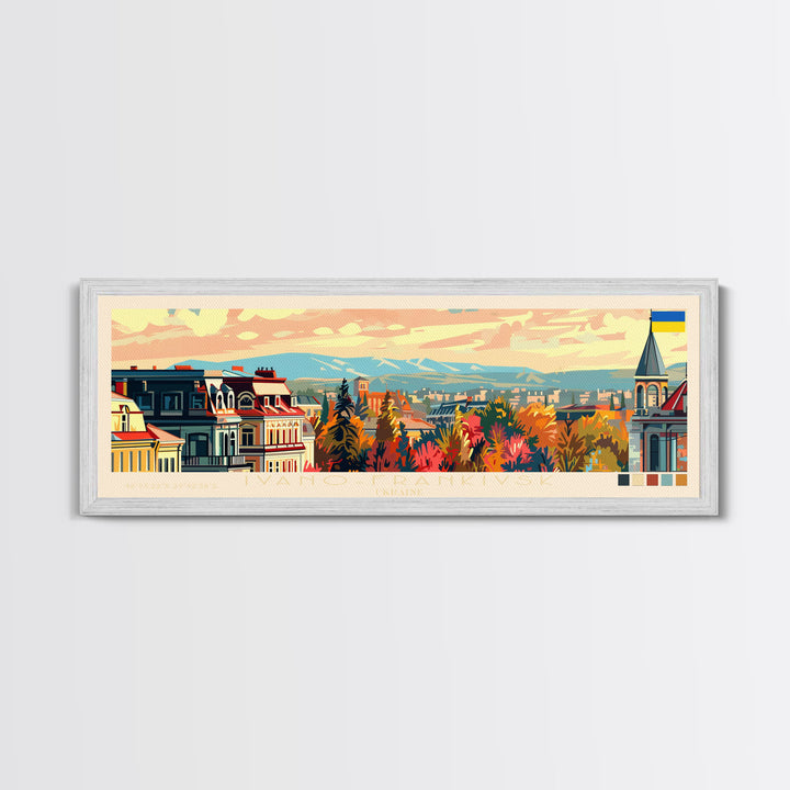 Ivano Frankivsk Travel Art, City Art, Framed Canvas Print or Metal Wall Art, Europe Travel Poster, Panoramic Wall Art, Extra Wide Wall Art