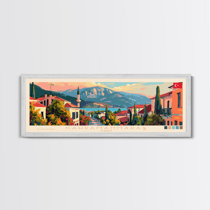 Kahramanmaras Turkey Panoramic Travel Poster, Framed Canvas Print or Metal Wall Art, Travel Art, Home Decor, Panoramic Painting, Midcentury Art