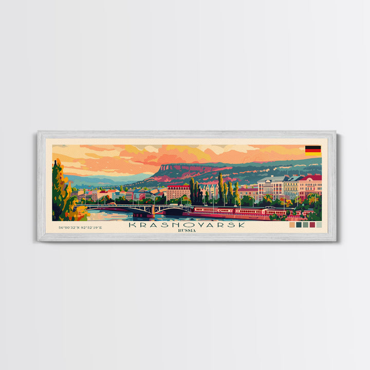 Krasnoyarsk Russia Travel Art, City Art, Framed Canvas Print or Metal Wall Art, Europe Travel Poster, Panoramic Wall Art, Extra Wide Wall Art