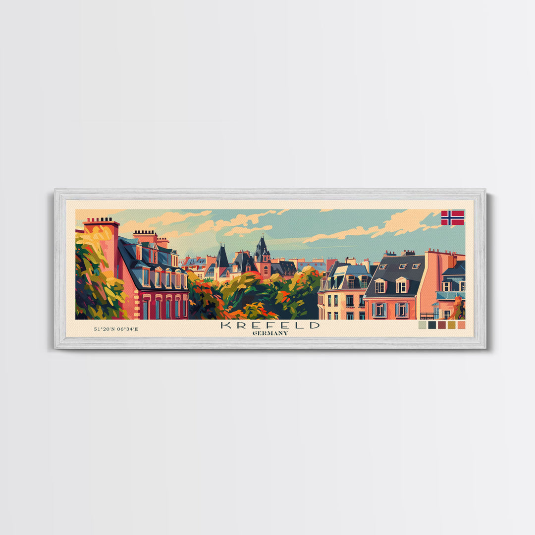 Krefeld Germany Panoramic Travel Poster, Framed Canvas Print or Metal Wall Art, Travel Art, Home Decor, Panoramic Painting, Midcentury Art