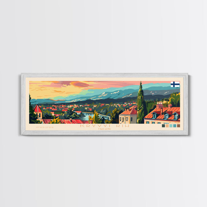 KryvyiRih Ukraine Panoramic Travel Poster, Framed Canvas Print or Metal Wall Art, Travel Art, Home Decor, Panoramic Painting, Midcentury Art