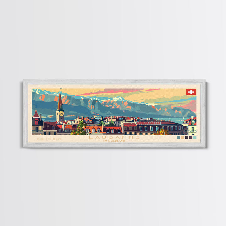 Lausanne Switzerland Travel Art, City Art, Framed Canvas Print or Metal Wall Art, Europe Travel Poster, Panoramic Wall Art, Extra Wide Wall Art