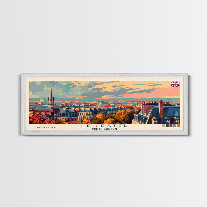 Leicester United Kingdom Travel Art, City Art, Framed Canvas Print or Metal Wall Art, Europe Travel Poster, Panoramic Wall Art, Extra Wide Wall Art