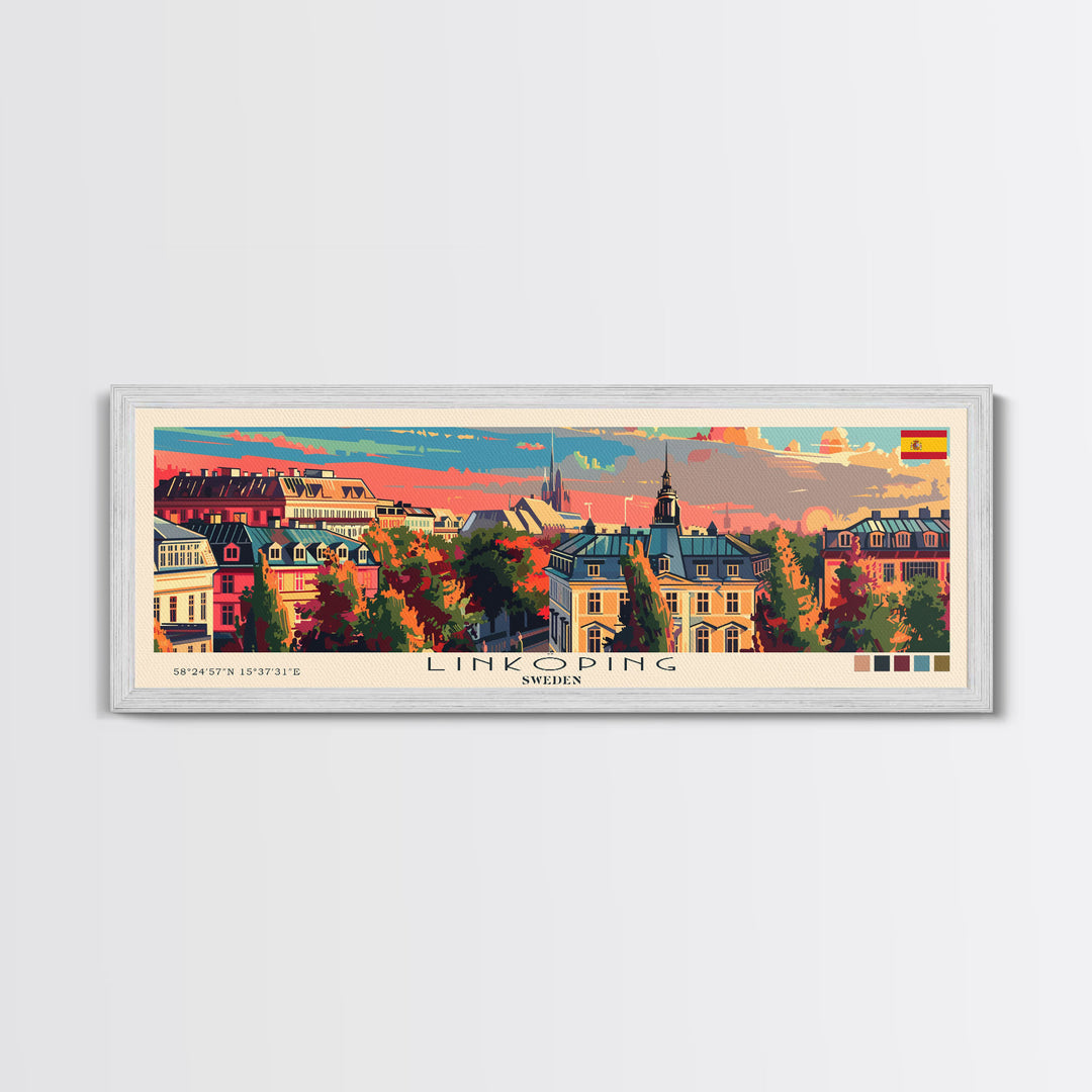 Linkoping Sweden Travel Art, City Art, Framed Canvas Print or Metal Wall Art, Europe Travel Poster, Panoramic Wall Art, Extra Wide Wall Art