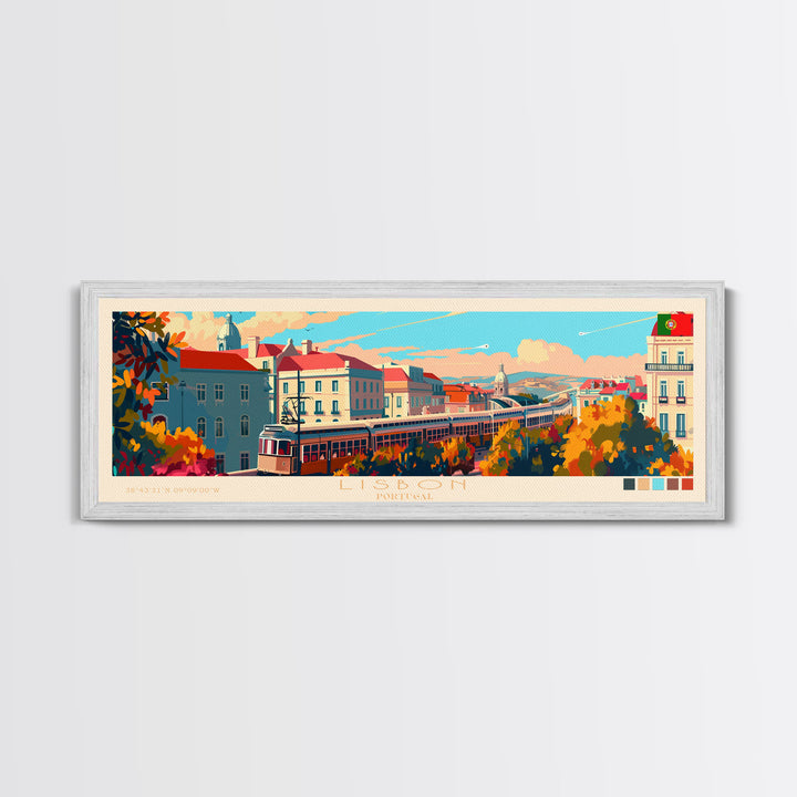 Lisbon Portugal Travel Print Wall Art, Panoramic City Art, Travel Art, Wall Decor, Vacation Gift, Framed Canvas Print Or Metal Art