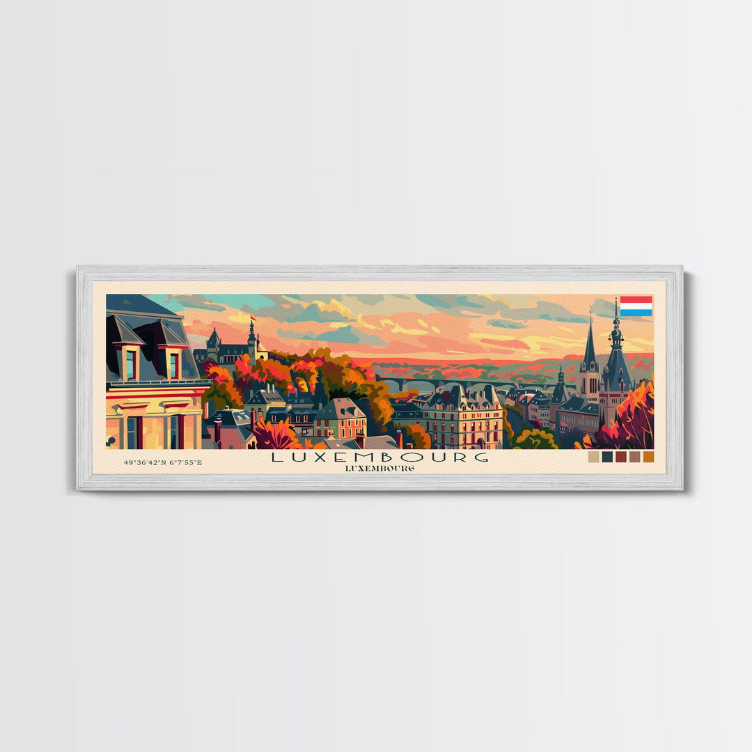 Luxembourg Luxembourg Panoramic Travel Poster, Framed Canvas Print or Metal Wall Art, Travel Art, Home Decor, Panoramic Painting, Midcentury Art