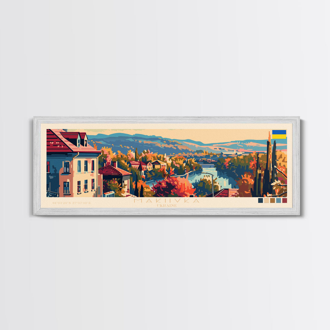 Makiivka Ukraine Panoramic Travel Poster, Framed Canvas Print or Metal Wall Art, Travel Art, Home Decor, Panoramic Painting, Midcentury Art