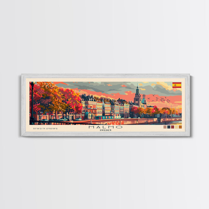 Malmo Sweden Travel Art, City Art, Framed Canvas Print or Metal Wall Art, Europe Travel Poster, Panoramic Wall Art, Extra Wide Wall Art