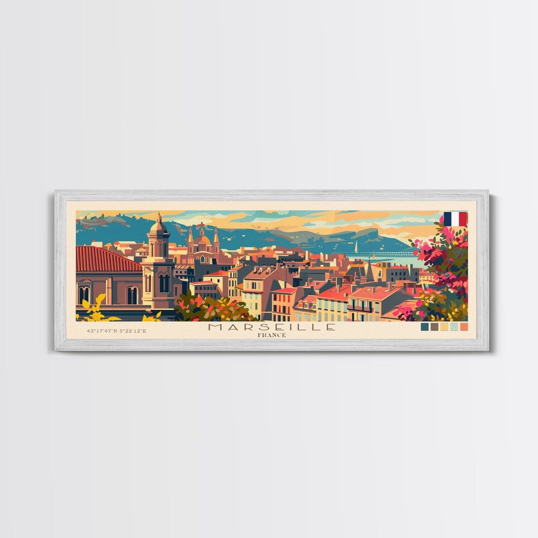 Marseille France Travel Print Wall Art, Panoramic City Art, Travel Art, Wall Decor, Vacation Gift, Framed Canvas Print Or Metal Art