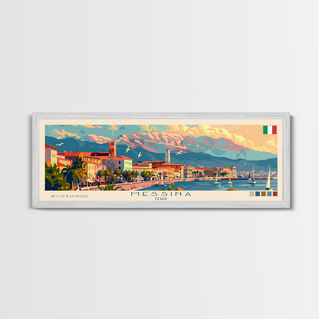 Messina Italy Travel Print Wall Art, Panoramic City Art, Travel Art, Wall Decor, Vacation Gift, Framed Canvas Print Or Metal Art