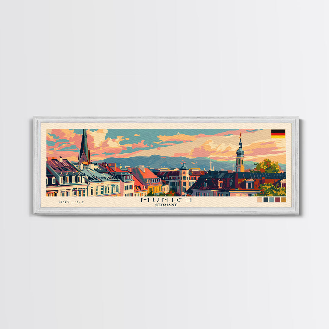 Munich Germany Wall Art, Panoramic Travel Poster, Panoramic Framed Canvas Print, City Wall Art, Wall Hanging Home Decor, Travel Art