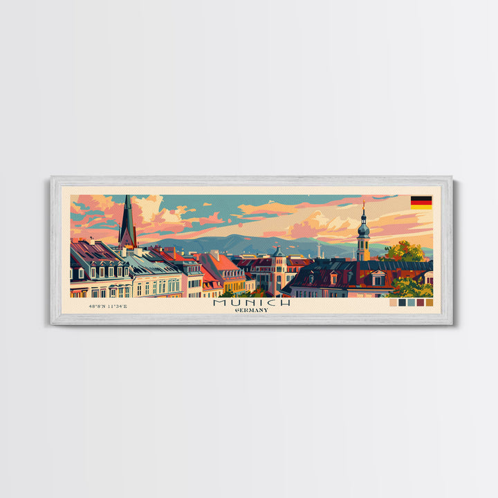 Munich Germany Wall Art, Panoramic Travel Poster, Panoramic Framed Canvas Print, City Wall Art, Wall Hanging Home Decor, Travel Art