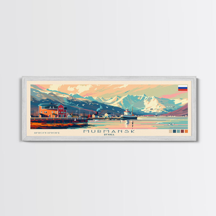 Murmansk Russia Panoramic Travel Poster, Framed Canvas Print or Metal Wall Art, Travel Art, Home Decor, Panoramic Painting, Midcentury Art