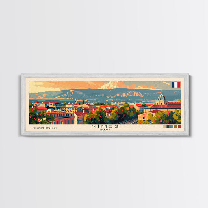 Nimes France Travel Art, City Art, Framed Canvas Print or Metal Wall Art, Europe Travel Poster, Panoramic Wall Art, Extra Wide Wall Art