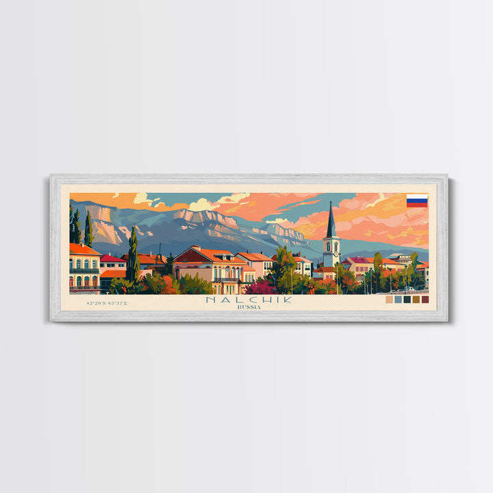 Nalchik Russia Panoramic Travel Poster, Framed Canvas Print or Metal Wall Art, Travel Art, Home Decor, Panoramic Painting, Midcentury Art