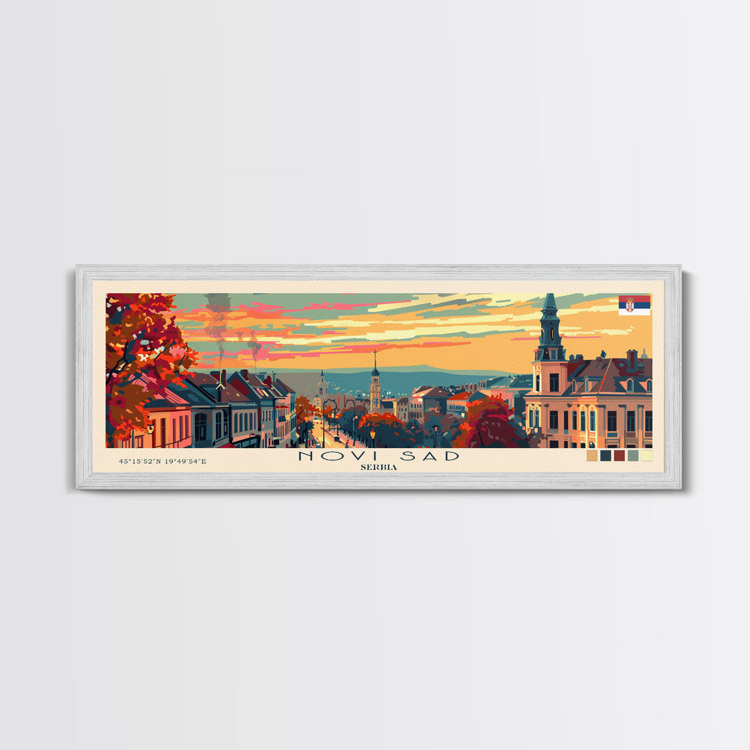 Novi Sad Serbia Travel Art, City Art, Framed Canvas Print or Metal Wall Art, Europe Travel Poster, Panoramic Wall Art, Extra Wide Wall Art